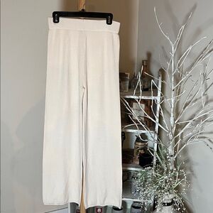 Unbranded M Ribbed Cream Wide-Leg Pants Elastic waist.Stretchy,warm and soft!EUC